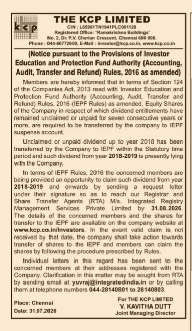 Notice of Transfer of Shares to IEPF Suspense Account