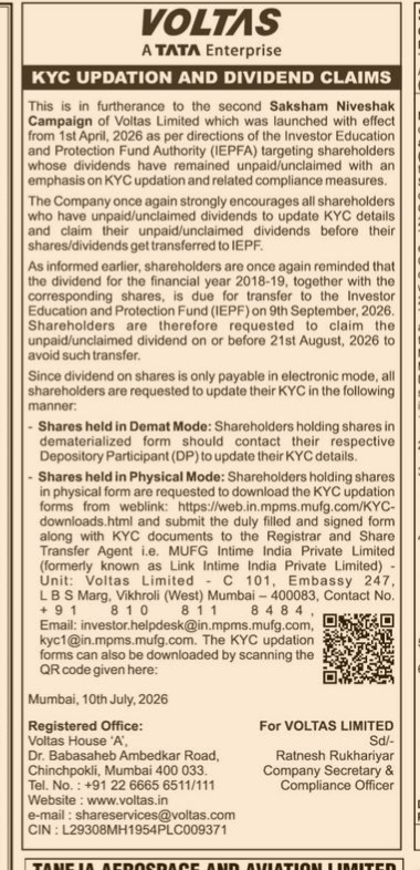 NOTICE REGARDING FOR JYC UPDATE