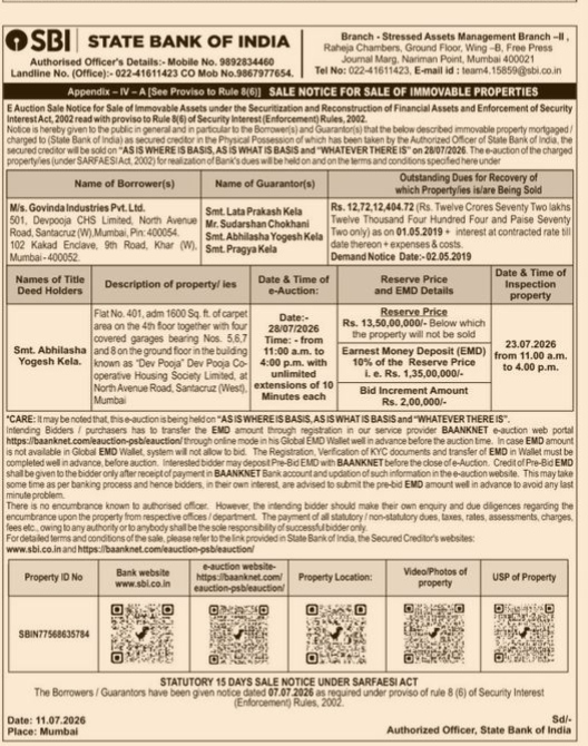 NOTICE -sale of residential flat