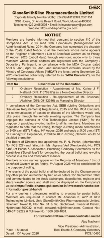 Notice to Members Pursuant to Section 110 of the Companies Act, 2013
