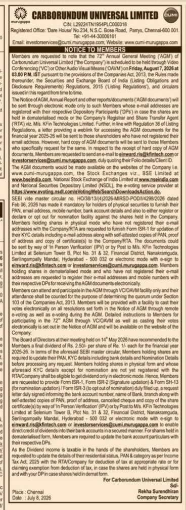 NOTICE TO MEMBERS