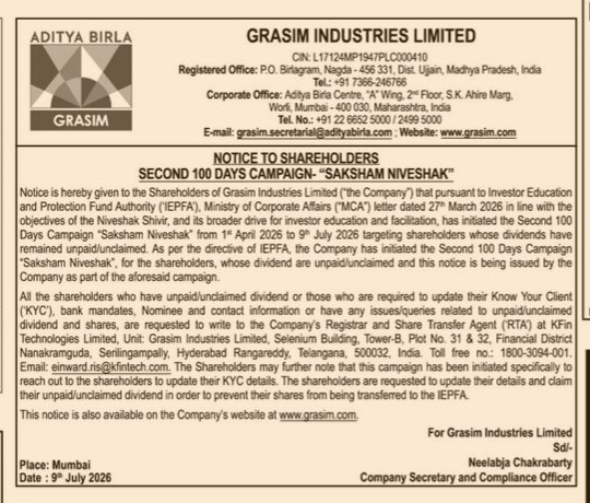 NOTICE TO SHARE HOLDERS