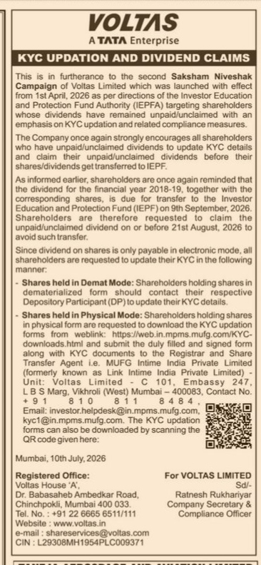 NOTICE to shareholders to update their KYC