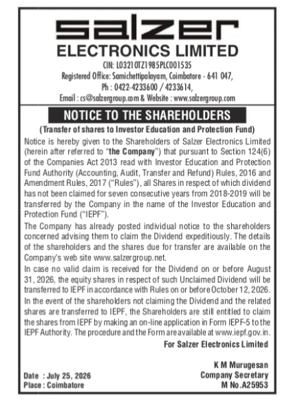 Notice to Shareholders: Transfer of Unclaimed Shares to IEPF