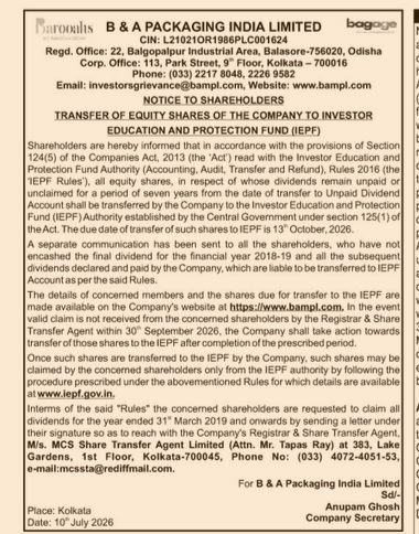 NOTICE TO SHAREHOLDERS
