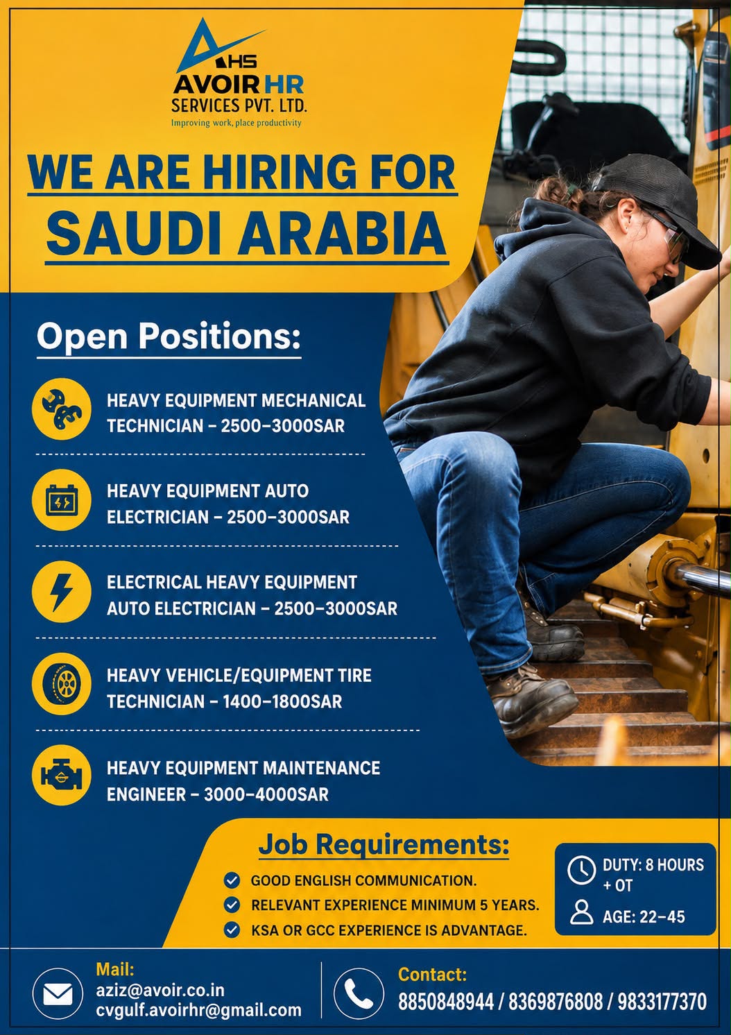 🇸🇦 Now Hiring: Heavy Equipment Roles in Saudi Arabia!