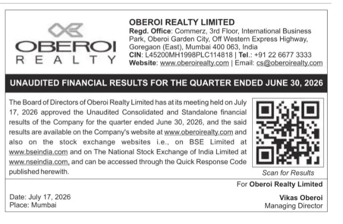 Oberoi Realty Q1 FY27 Financial Results Notice