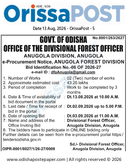 Odisha Forest Department Tender Notice – August 2026