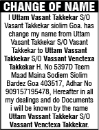 Official Newspaper Notice for Change of Name.