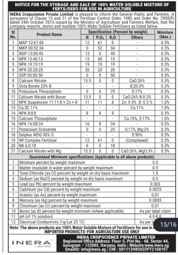 Official Notice for Fertilizer Storage and Sale