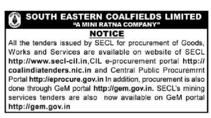 Official Notice: SECL Tender Procurement Portals