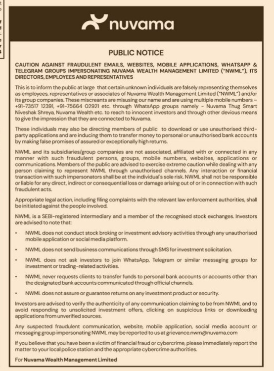 Official Public Notice: Fraud Advisory by Nuvama Wealth Management