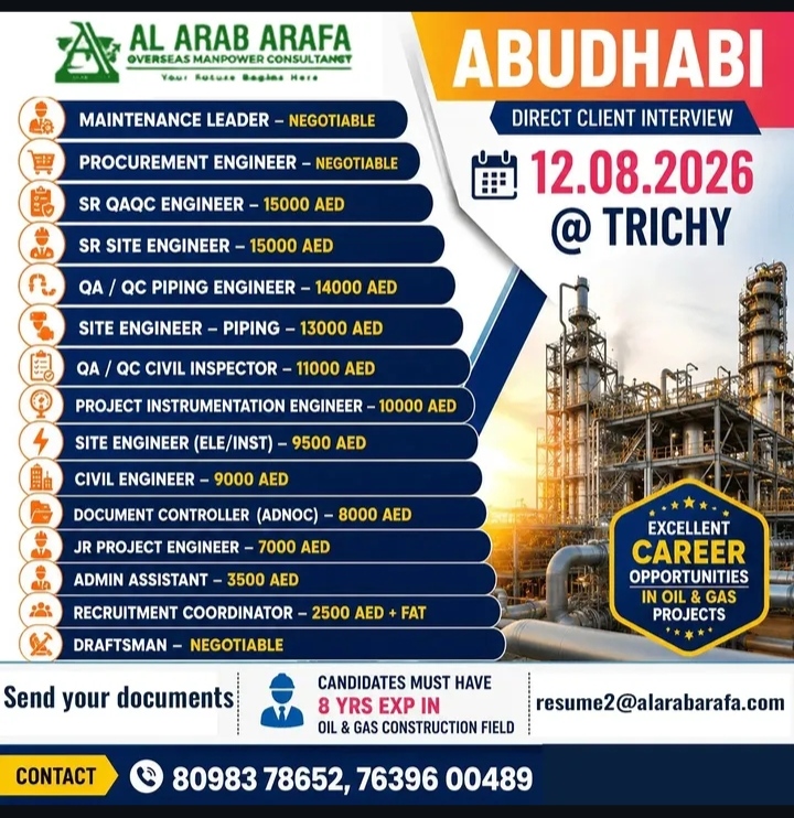 Oil & Gas Job Openings in Abu Dhabi – Direct Interview in Trichy