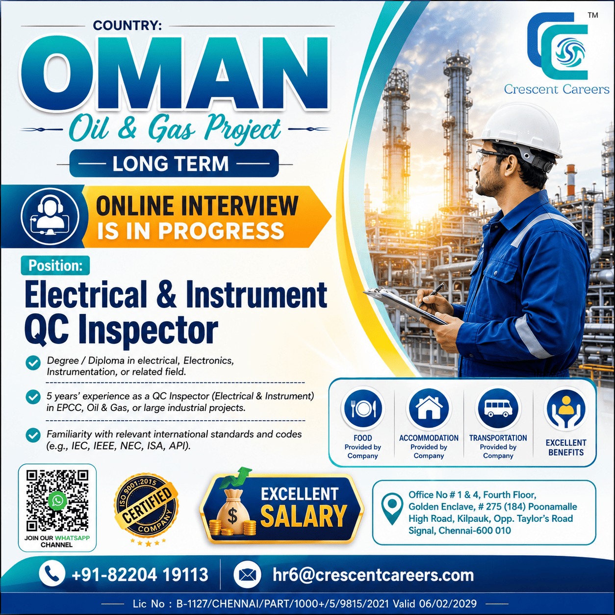 Oman Oil & Gas Project – Electrical & Instrument QC Inspector Job Opening 💼