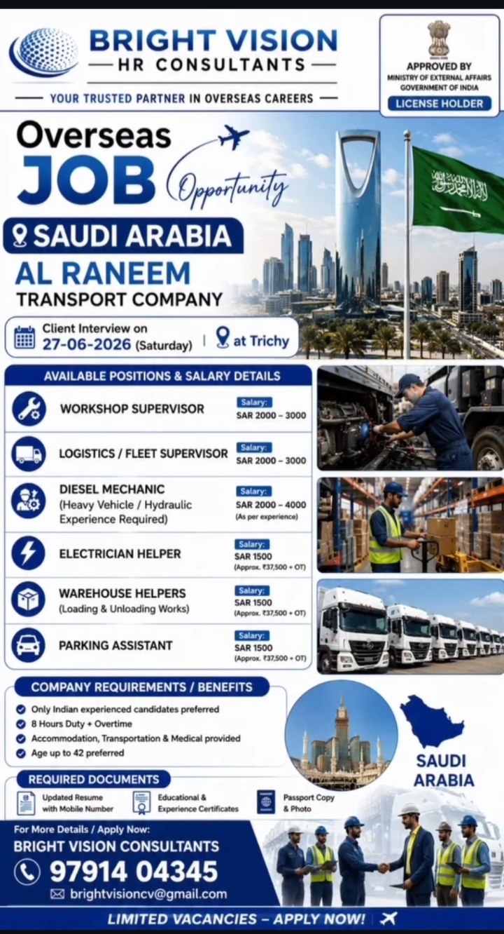 Overseas job for Saudi Arabia