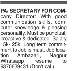 PA / Secretary for Company Director