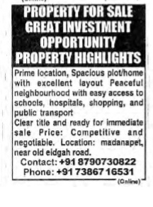 PLOT FOR SALE INVESTEMENT OPPORTUNITY