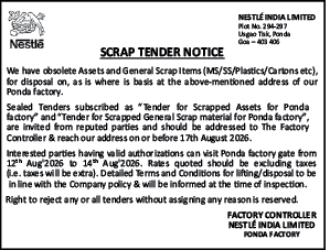 Ponda Factory Scrap Tender Announcement