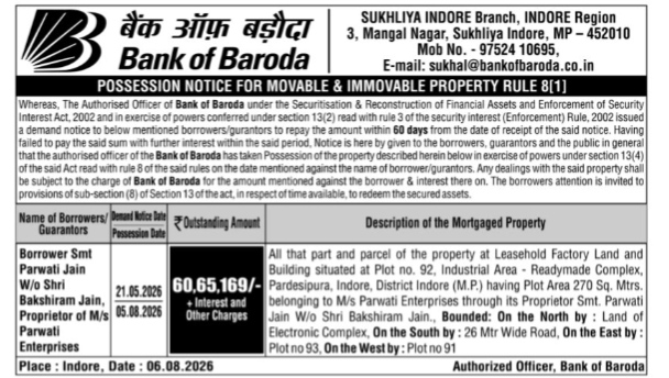 Possession Notice by Bank of Baroda