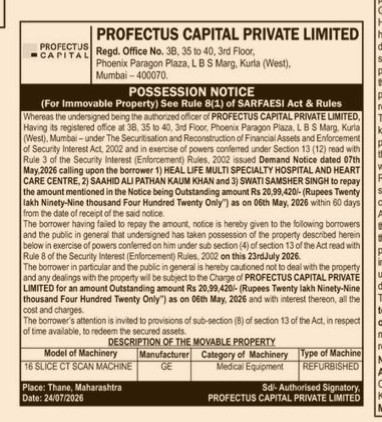 Possession Notice by Profectus Capital Private Limited.