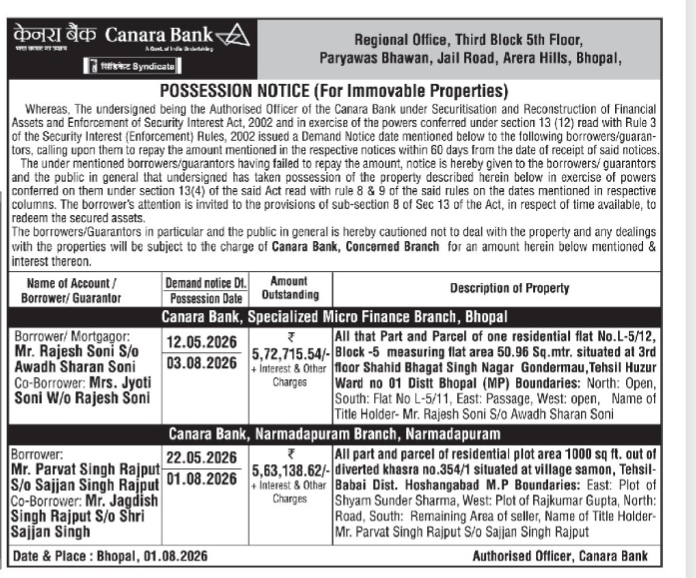 Possession Notice (For Immovable Properties)
