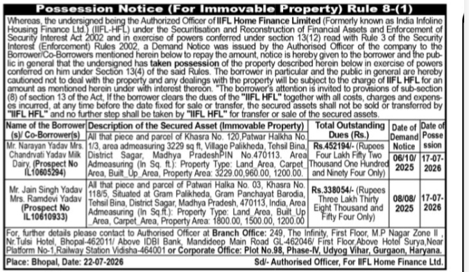 Possession Notice (For Immovable Property)