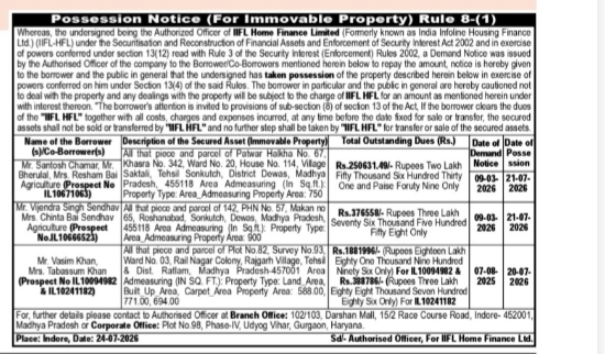 Possession Notice (For Immovable Property)