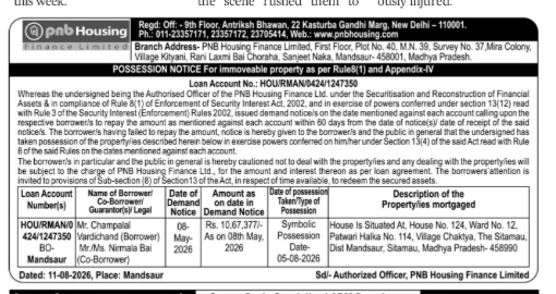 Possession Notice for Immovable Property
