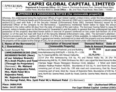 Possession Notice Issued by Capri Global Capital Limited