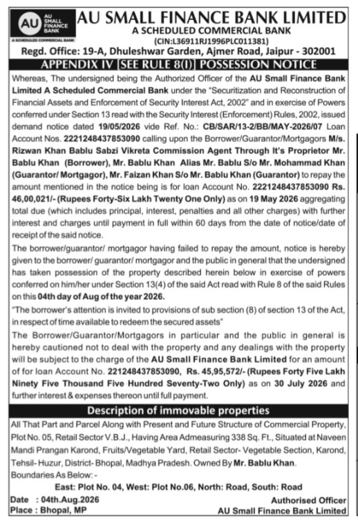 Possession Notice under SARFAESI Act, 2002