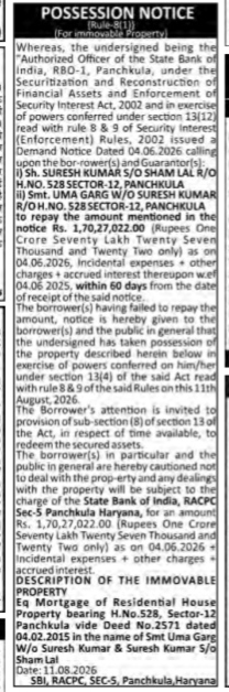 Possession Notice under the SARFAESI Act, 2002