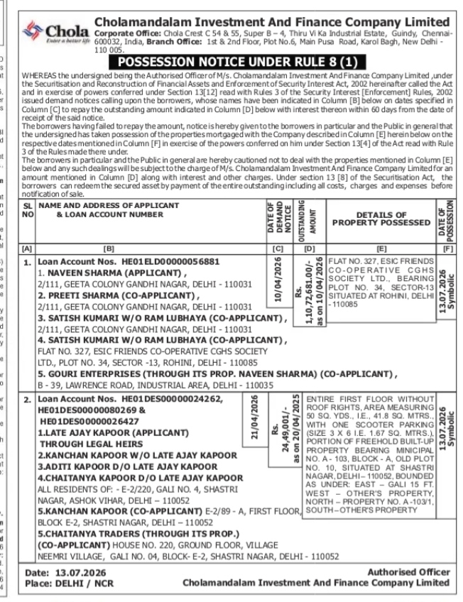 POSSESSION NOTICE