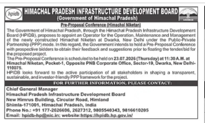 Pre-Proposal Conference Notice: Himachal Niketan PPP Project