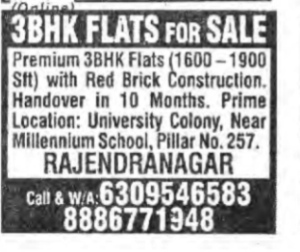 Premium 3BHK Flats for Sale in Rajendranagar