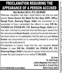 Proclamation for Appearance of Accused Aman Kumar (FIR No. 374/2022)