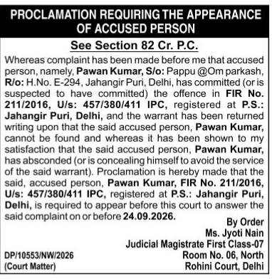 Proclamation for Appearance of Accused Pawan Kumar