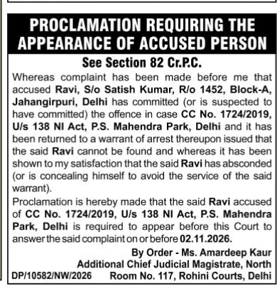 Proclamation for Appearance of Accused Ravi Under Section 82 Cr.P.C.