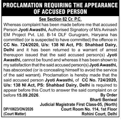 Proclamation Requiring the Appearance of Accused Person Jyoti Awasthi