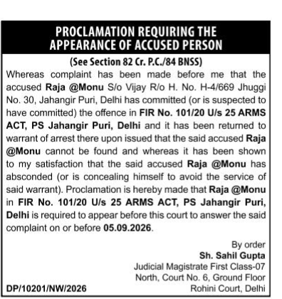 Proclamation Requiring the Appearance of Accused Person (Raja @Monu)