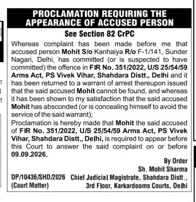 Proclamation Requiring the Appearance of Accused Person (Section 82 CrPC)