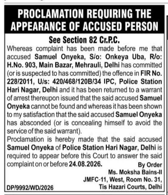 Proclamation Requiring the Appearance of Accused Person".