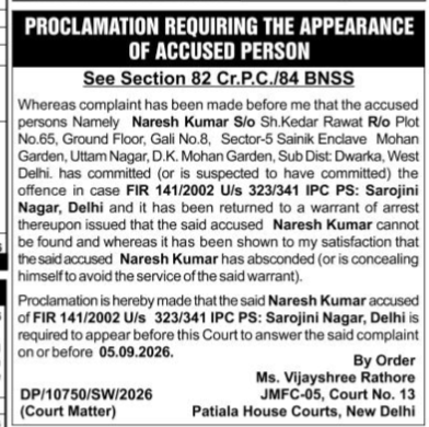 Proclamation Requiring the Appearance of Accused Person.