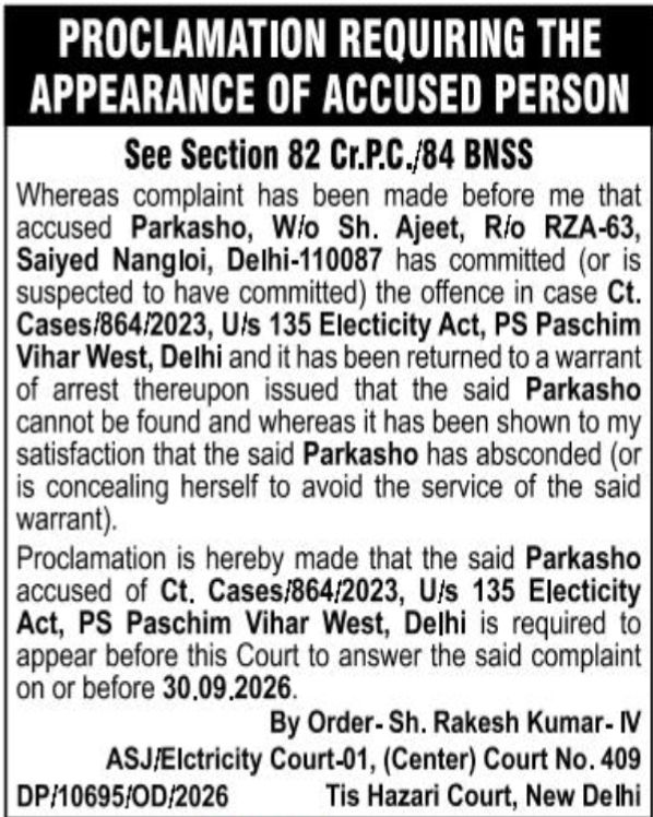 Proclamation Requiring the Appearance of Accused Person.