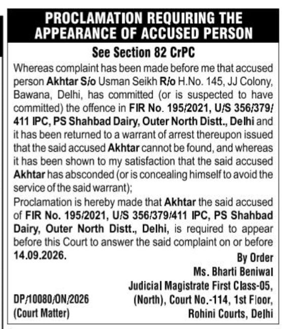 Proclamation Requiring the Appearance of an Accused Person.