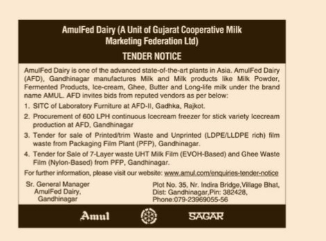 Procurement and Sale Tender – AmulFed Dairy