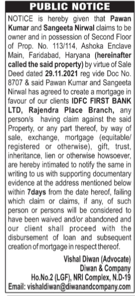 Property Mortgage Public Notice