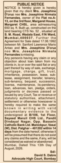Property Title Investigation Notice (Flat A-13, Margaret House)