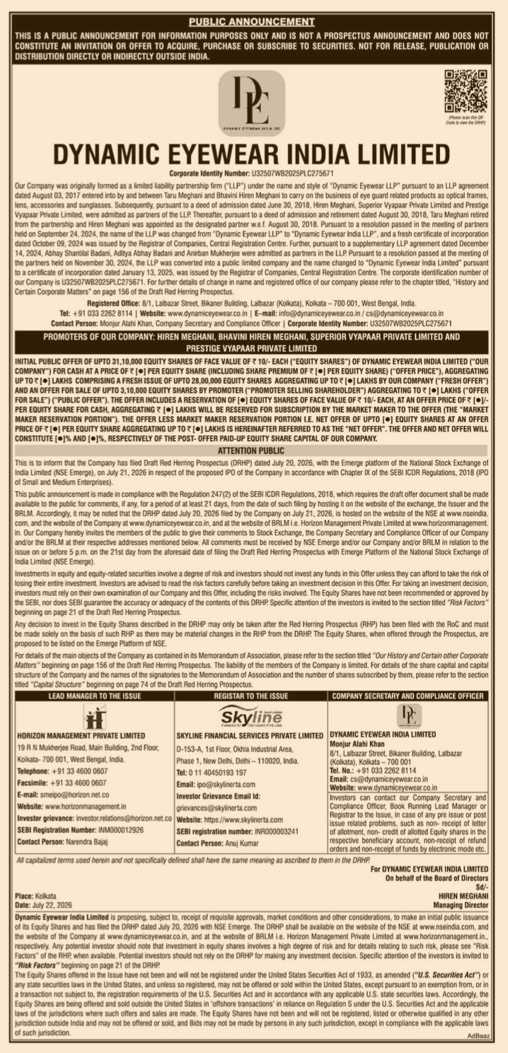 Public Announcement for an Initial Public Offering (IPO).