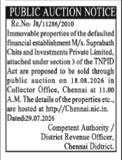 Public Auction Notice: Suprabath Chits and Investments