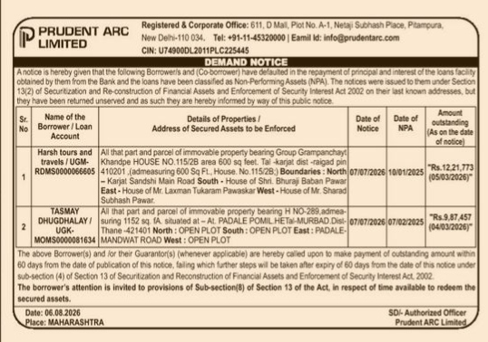 Public Demand Notice - Prudent ARC Limited